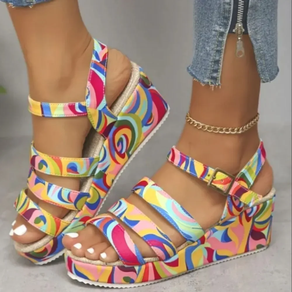 Beautiful colorful wedge sandals sz 10.5